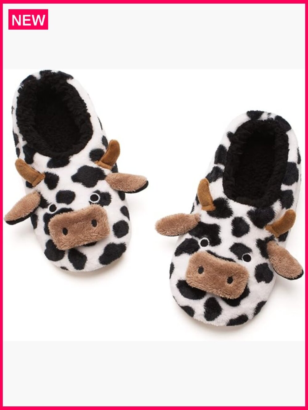 Fuzzy Cow Slippers with Non-Slip Grippers - Soft Plush Memory Foam, Machine